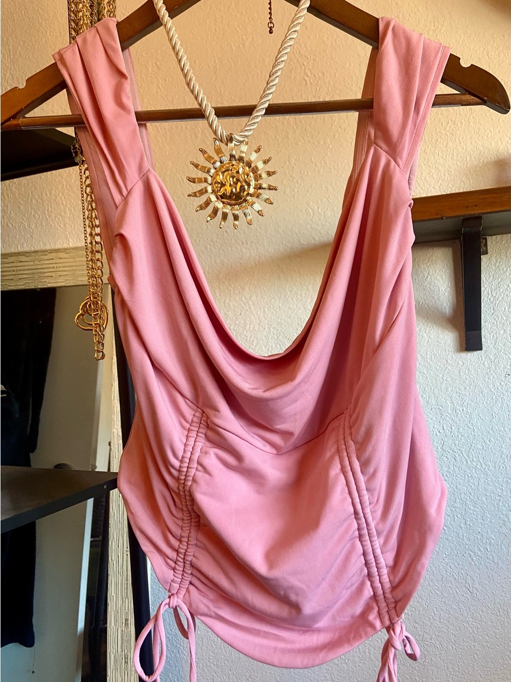 Tiger Mist Rose Pink Cowl Neck Tank